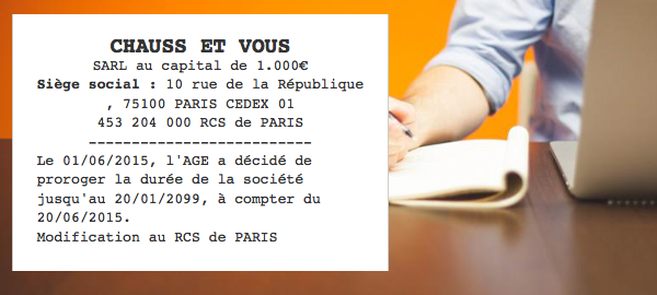 modele annonce legale changement de duree